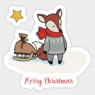 Cute fox on a  Christmas card Sticker